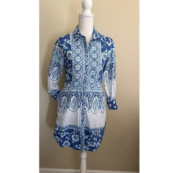 Anthropologie Printed V-Neck Buttonfront Shirtdress XS - Picture 9 of 16